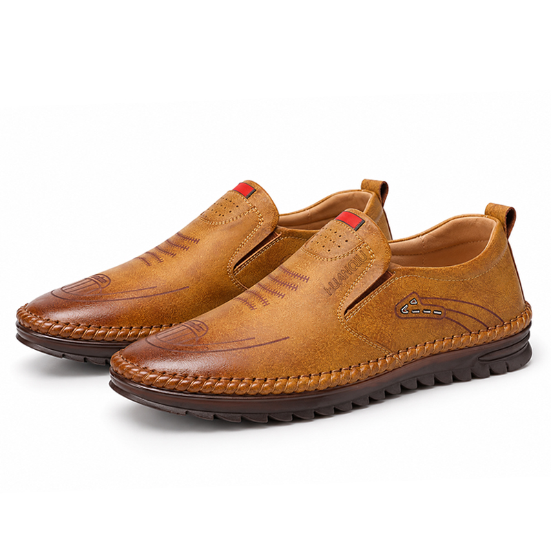 SXCHEN Men's TanArtificial Leather Loafers, Slip-On Casual Driving Shoes With Perforated Vamp and Cushioned Flexible Sole, Multiple Sizes, Office & Daily Walking Footwear For Men