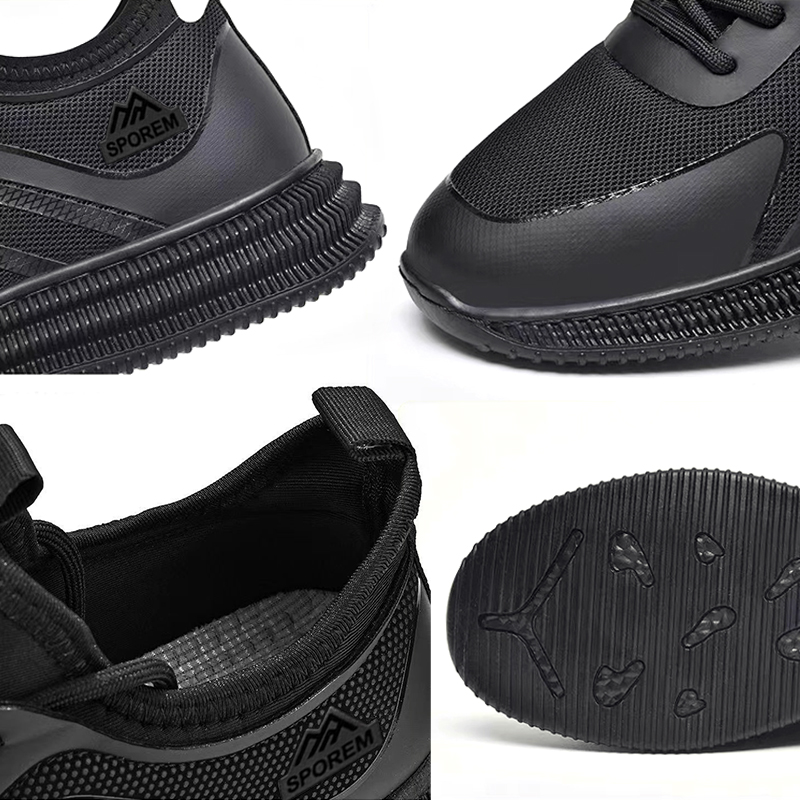 SXCHEN Men Shoes Casual Sneakers Running Shoe Low-Top Breathable Flat Sports Slip-on Business Synthetic Upper Lace Up Shock Absorb Thick Non Slip Sole Men's Work Outdoor Daily Walking Black