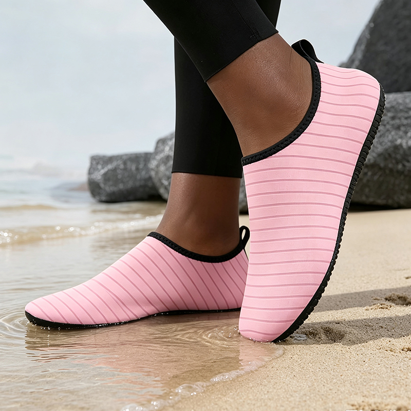 SXCHEN Women's Striped Water Shoes, Pink Lightweight Quick-Dry Aqua Socks With Non-Slip Rubber Sole, Stretchy Neoprene Swim Slippers， Versatile Beach, Yoga & Poolside Footwear For Women