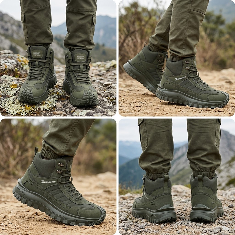 SXCHEN Men's Army Green Mid-Cut Hiking Boots, Waterproof Mesh & Synthetic Outdoor Shoes With Reinforced Toe Cap, Rugged Non-Slip Sole, Breathable Upper,  Trekking & Tactical Footwear For Men