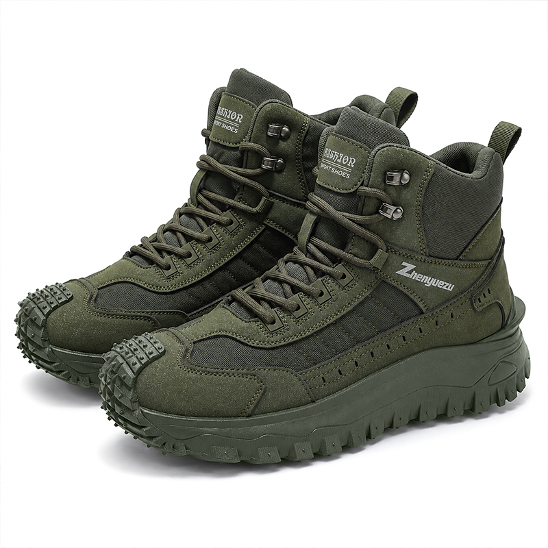 SXCHEN Men's Army Green Mid-Cut Hiking Boots, Waterproof Mesh & Synthetic Outdoor Shoes With Reinforced Toe Cap, Rugged Non-Slip Sole, Breathable Upper,  Trekking & Tactical Footwear For Men