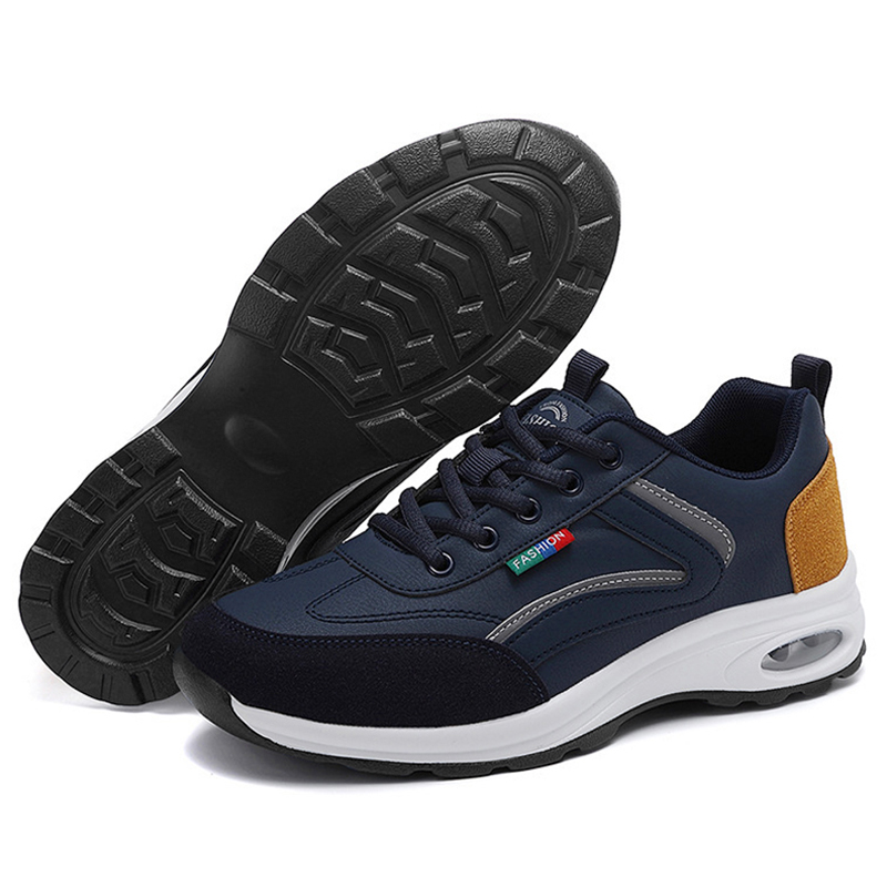 SXCHEN Men shoes Navy Blue & Tan Air Cushion Walking Sneakers, Lightweight Casual Shoes With Breathable Upper, Non-Slip Outsole, Cushioned Insole, Versatile Daily & Outdoor Footwear For Men's