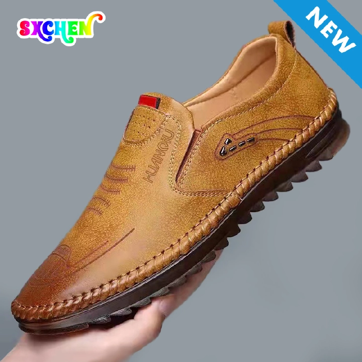 SXCHEN Men's TanArtificial Leather Loafers, Slip-On Casual Driving Shoes With Perforated Vamp and Cushioned Flexible Sole, Multiple Sizes, Office & Daily Walking Footwear For Men