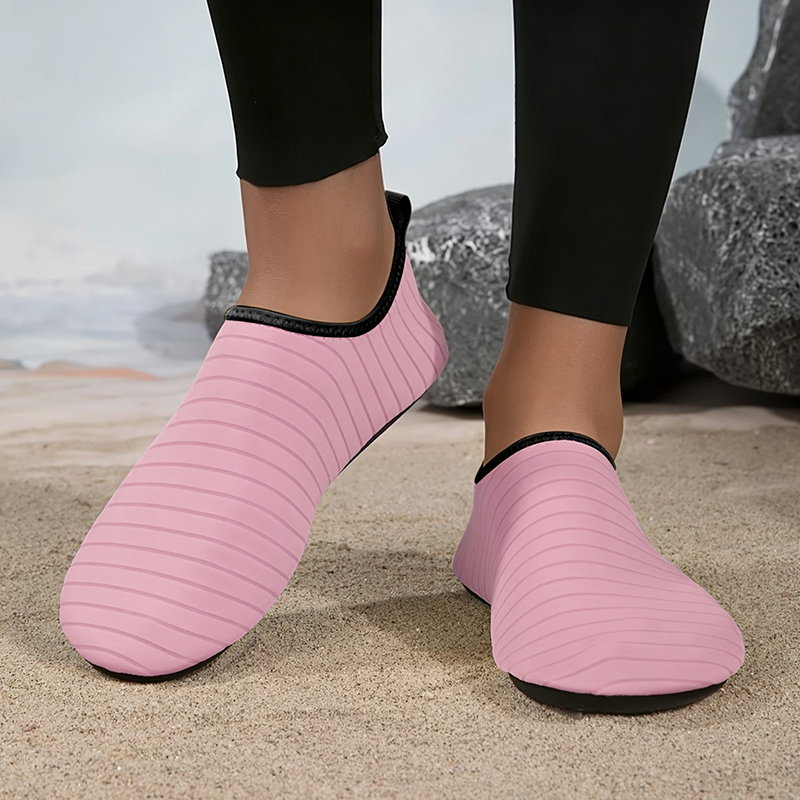 SXCHEN Women's Striped Water Shoes, Pink Lightweight Quick-Dry Aqua Socks With Non-Slip Rubber Sole, Stretchy Neoprene Swim Slippers， Versatile Beach, Yoga & Poolside Footwear For Women