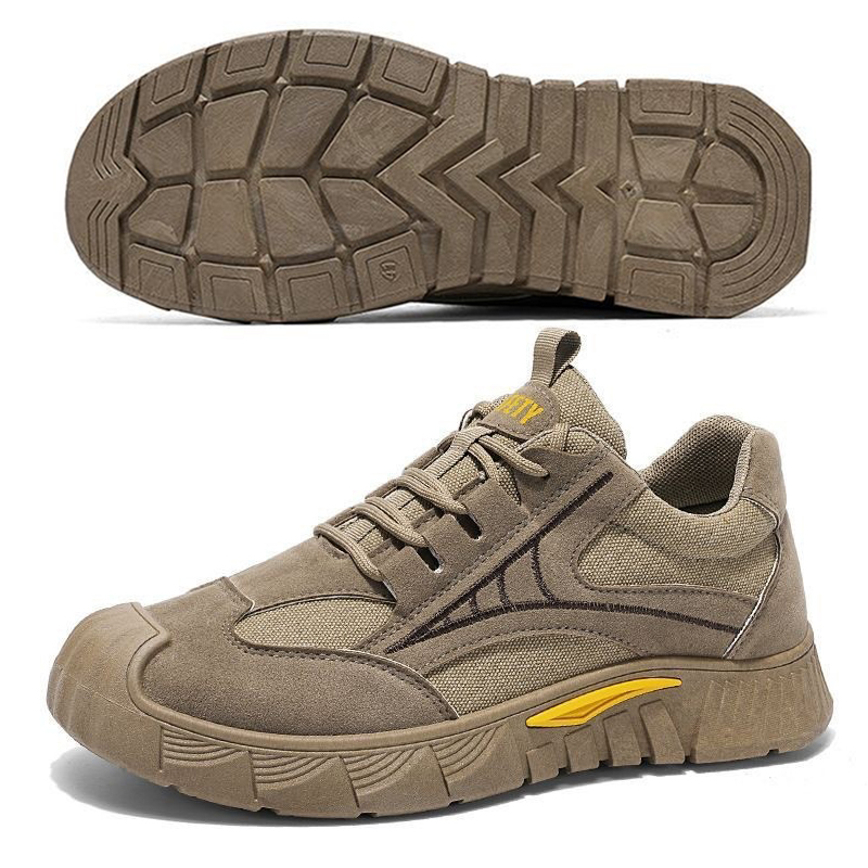 SXCHEN Men's Khaki Suede-Mesh Casual Work Sneakers, Lace-Up Reinforced Toe Shoes With Shock Absorbing Sole, Breathable Lightweight Design, Versatile Construction & Everyday Footwear For Men
