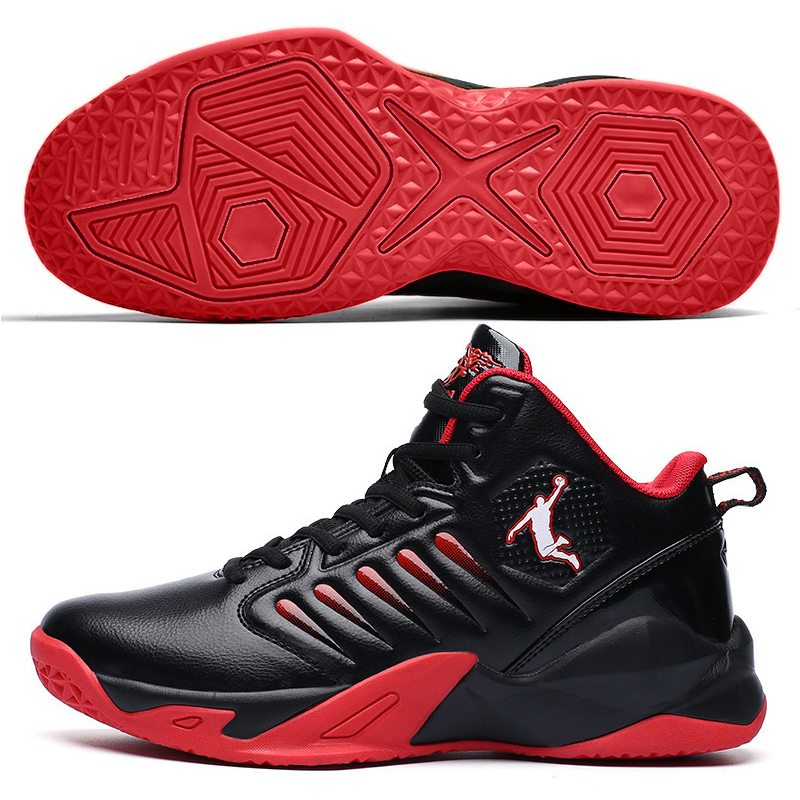 SXCHEN Men's Black Red High-Top Basketball Sneakers, Sport Logo Shoes With Shock Absorbing Midsole, Non-Slip Rubber Outsole, Plus Size Friendly, Training, Matches & Street Style Footwear For Men
