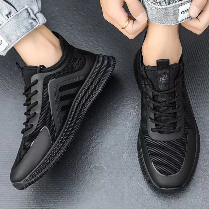 SXCHEN Men Shoes Casual Sneakers Running Shoe Low-Top Breathable Flat Sports Slip-on Business Synthetic Upper Lace Up Shock Absorb Thick Non Slip Sole Men's Work Outdoor Daily Walking Black