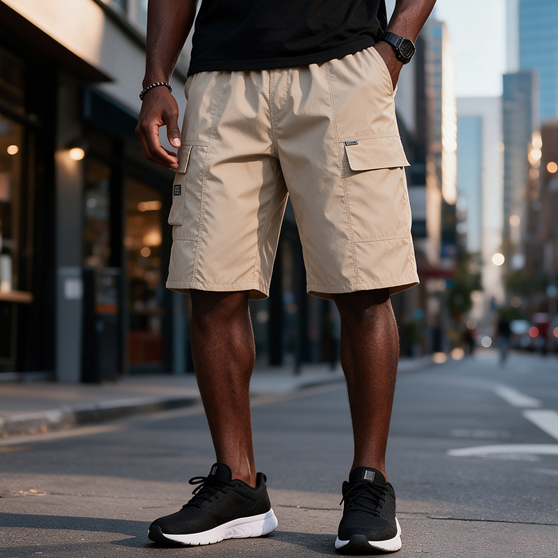 SXCHEN Men Clothing Casual Shorts 2-Pack Summer Loose Cargo Shorts Multiple Flap Pockets, Wrinkle Resistant Breathable Fabric, Random Colors Available Casual Short Trousers For Travel Shopping