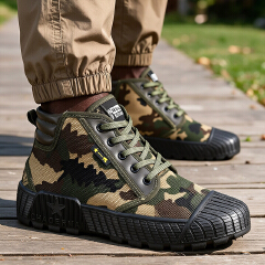 SXCHEN Men Shoes HighTop Sneakers Hiking Work Martens Boots Camouflage Canvas  Men Shoe Utility Reinforced Toe Cap Deep Tread Boy Outsole Wear‑Resistant Breathable Footwear For Construction Site Labor