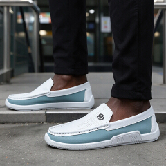 SXCHEN Men Shoes Loafers Slip‑On Faux Leather Spliced Casual White Business Flat Sneakers Elegant Men's Shoe Lightweight Soft Sole Non‑Slip Wear‑Resistant Fashion Trendy Office Daily Wear Footwear PU