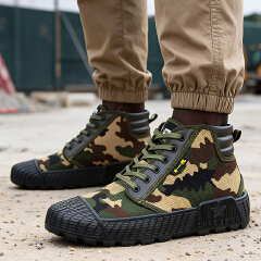SXCHEN Men Shoes HighTop Sneakers Hiking Work Martens Boots Camouflage Canvas  Men Shoe Utility Reinforced Toe Cap Deep Tread Boy Outsole Wear‑Resistant Breathable Footwear For Construction Site Labor