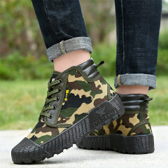 SXCHEN Men Shoes HighTop Sneakers Hiking Work Martens Boots Camouflage Canvas  Men Shoe Utility Reinforced Toe Cap Deep Tread Boy Outsole Wear‑Resistant Breathable Footwear For Construction Site Labor