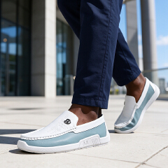 SXCHEN Men Shoes Loafers Slip‑On Faux Leather Spliced Casual White Business Flat Sneakers Elegant Men's Shoe Lightweight Soft Sole Non‑Slip Wear‑Resistant Fashion Trendy Office Daily Wear Footwear PU