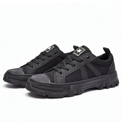 SXCHEN Men Shoes Work Casual Sneakers Canvas Athletic Training Sports Hiking Durable Thick Serrated Non‑Slip Men's Shoe Outsole Toe Cap Wear‑Resistant Breathable Footwear Boy For Outdoor Working Black