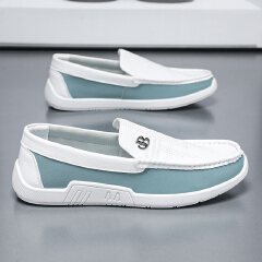 SXCHEN Men Shoes Loafers Slip‑On Faux Leather Spliced Casual White Business Flat Sneakers Elegant Men's Shoe Lightweight Soft Sole Non‑Slip Wear‑Resistant Fashion Trendy Office Daily Wear Footwear PU