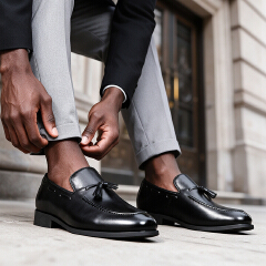 SXCHEN Men Shoes Oxfords Casual Loafers Elegant Tassel Slip‑On Business Footwear Glossy PU Leather Upper Low Block Heel Non‑Slip Sole Men's Shoe Male Office Work Business Banquet Occasion Black Dad