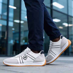 SXCHEN Men Shoes Casual Sneakers Flat Running Business Formal Sports Fabric Faux‑Leather Spliced Upper Lightweight Breathable Non‑Slip Fashion Vintage Athletic For Daily Commute Outdoor Walking-White