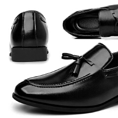 SXCHEN Men Shoes Oxfords Casual Loafers Elegant Tassel Slip‑On Business Footwear Glossy PU Leather Upper Low Block Heel Non‑Slip Sole Men's Shoe Male Office Work Business Banquet Occasion Black Dad