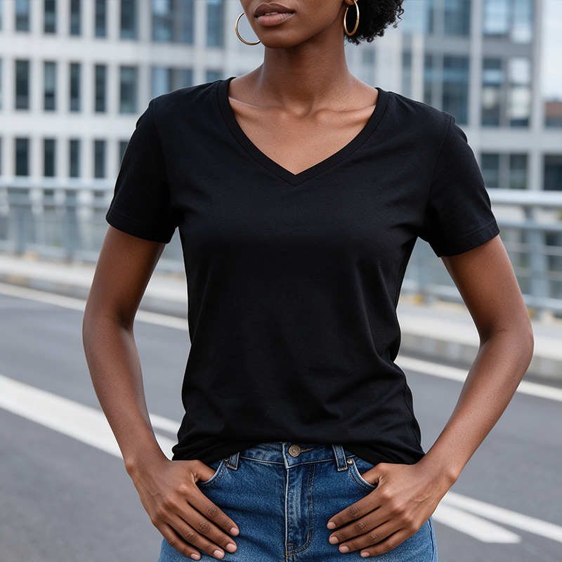 SXCHEN Women Clothing T-Shirts Tops Lady Clothes 2-Pack Solid V Neck Short Sleeve T-Shirt, Black White Soft Stretch Breathable Fabric Slim Fit Casual Tops For Daily Shopping Office Summer Outdoor Wear