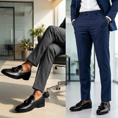 SXCHEN Men Shoes Oxfords Casual Loafers Elegant Tassel Slip‑On Business Footwear Glossy PU Leather Upper Low Block Heel Non‑Slip Sole Men's Shoe Male Office Work Business Banquet Occasion Black Dad