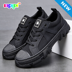 SXCHEN Men Shoes Work Casual Sneakers Canvas Athletic Training Sports Hiking Durable Thick Serrated Non‑Slip Men's Shoe Outsole Toe Cap Wear‑Resistant Breathable Footwear Boy For Outdoor Working Black
