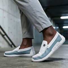 SXCHEN Men Shoes Loafers Slip‑On Faux Leather Spliced Casual White Business Flat Sneakers Elegant Men's Shoe Lightweight Soft Sole Non‑Slip Wear‑Resistant Fashion Trendy Office Daily Wear Footwear PU