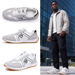 SXCHEN Men Shoes Casual Sneakers Flat Running Business Formal Sports Fabric Faux‑Leather Spliced Upper Lightweight Breathable Non‑Slip Fashion Vintage Athletic For Daily Commute Outdoor Walking-White