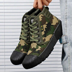 SXCHEN Men Shoes HighTop Sneakers Hiking Work Martens Boots Camouflage Canvas  Men Shoe Utility Reinforced Toe Cap Deep Tread Boy Outsole Wear‑Resistant Breathable Footwear For Construction Site Labor