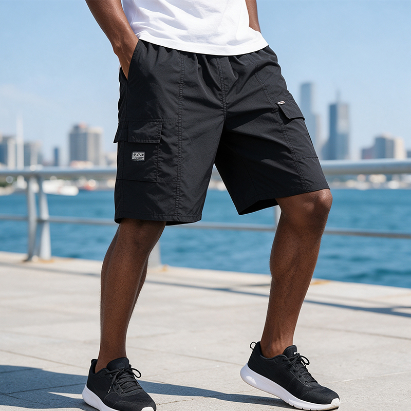 SXCHEN Men Clothing Casual Shorts 2-Pack Summer Loose Cargo Shorts Multiple Flap Pockets, Wrinkle Resistant Breathable Fabric, Random Colors Available Casual Short Trousers For Travel Shopping