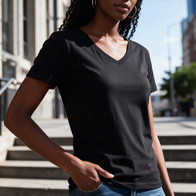 SXCHEN Women Clothing T-Shirts Tops Lady Clothes 2-Pack Solid V Neck Short Sleeve T-Shirt, Black White Soft Stretch Breathable Fabric Slim Fit Casual Tops For Daily Shopping Office Summer Outdoor Wear