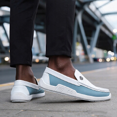 SXCHEN Men Shoes Loafers Slip‑On Faux Leather Spliced Casual White Business Flat Sneakers Elegant Men's Shoe Lightweight Soft Sole Non‑Slip Wear‑Resistant Fashion Trendy Office Daily Wear Footwear PU