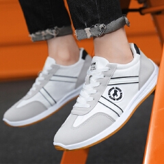SXCHEN Men Shoes Casual Sneakers Flat Running Business Formal Sports Fabric Faux‑Leather Spliced Upper Lightweight Breathable Non‑Slip Fashion Vintage Athletic For Daily Commute Outdoor Walking-White