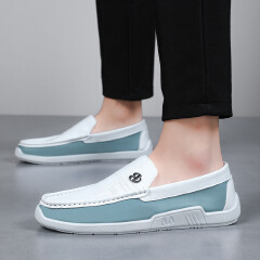 SXCHEN Men Shoes Loafers Slip‑On Faux Leather Spliced Casual White Business Flat Sneakers Elegant Men's Shoe Lightweight Soft Sole Non‑Slip Wear‑Resistant Fashion Trendy Office Daily Wear Footwear PU