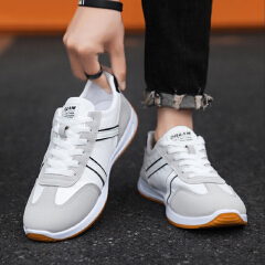 SXCHEN Men Shoes Casual Sneakers Flat Running Business Formal Sports Fabric Faux‑Leather Spliced Upper Lightweight Breathable Non‑Slip Fashion Vintage Athletic For Daily Commute Outdoor Walking-White