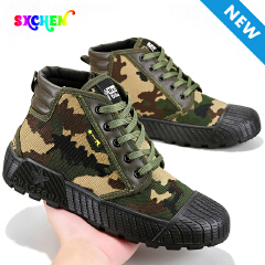 SXCHEN Men Shoes HighTop Sneakers Hiking Work Martens Boots Camouflage Canvas  Men Shoe Utility Reinforced Toe Cap Deep Tread Boy Outsole Wear‑Resistant Breathable Footwear For Construction Site Labor