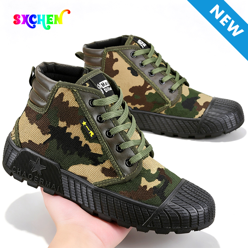 SXCHEN Men Shoes HighTop Sneakers Hiking Work Martens Boots Camouflage Canvas  Men Shoe Utility Reinforced Toe Cap Deep Tread Boy Outsole Wear‑Resistant Breathable Footwear For Construction Site Labor