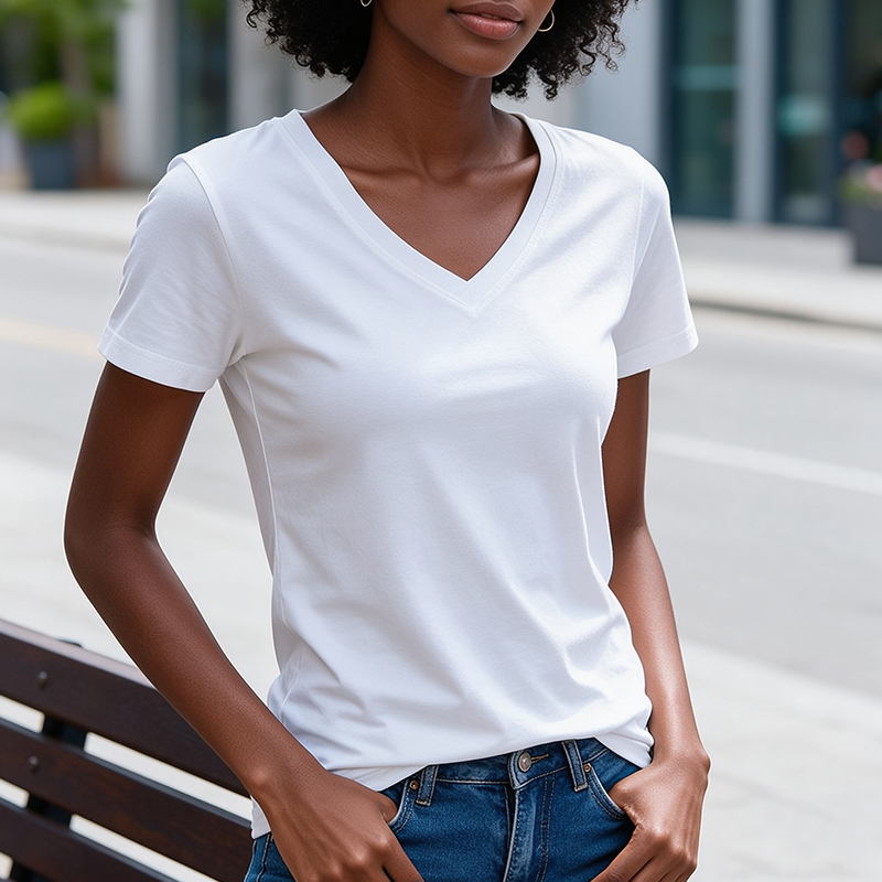 SXCHEN Women Clothing T-Shirts Tops Lady Clothes 2-Pack Solid V Neck Short Sleeve T-Shirt, Black White Soft Stretch Breathable Fabric Slim Fit Casual Tops For Daily Shopping Office Summer Outdoor Wear