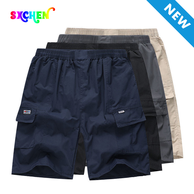 SXCHEN Men Clothing Casual Shorts 2-Pack Summer Loose Cargo Shorts Multiple Flap Pockets, Wrinkle Resistant Breathable Fabric, Random Colors Available Casual Short Trousers For Travel Shopping