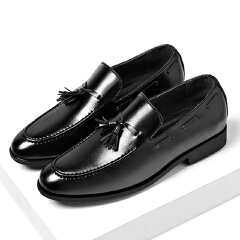 SXCHEN Men Shoes Oxfords Casual Loafers Elegant Tassel Slip‑On Business Footwear Glossy PU Leather Upper Low Block Heel Non‑Slip Sole Men's Shoe Male Office Work Business Banquet Occasion Black Dad