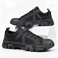 SXCHEN Men Shoes Work Casual Sneakers Canvas Athletic Training Sports Hiking Durable Thick Serrated Non‑Slip Men's Shoe Outsole Toe Cap Wear‑Resistant Breathable Footwear Boy For Outdoor Working Black