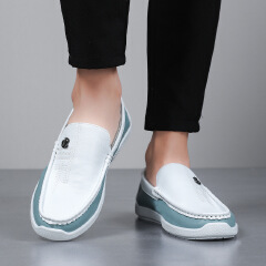 SXCHEN Men Shoes Loafers Slip‑On Faux Leather Spliced Casual White Business Flat Sneakers Elegant Men's Shoe Lightweight Soft Sole Non‑Slip Wear‑Resistant Fashion Trendy Office Daily Wear Footwear PU