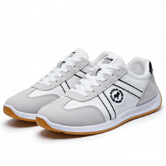 SXCHEN Men Shoes Casual Sneakers Flat Running Business Formal Sports Fabric Faux‑Leather Spliced Upper Lightweight Breathable Non‑Slip Fashion Vintage Athletic For Daily Commute Outdoor Walking-White