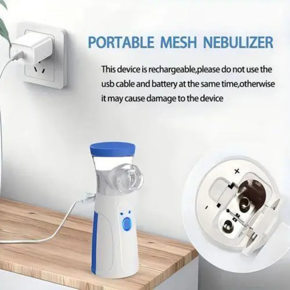 Ultrasonic Home Mesh Nebulizer Portable Handheld Nebulizer Steam Aerosol Inhaler Silent Steam Nasal Humidifier Personal Inhaler Medical Asthma Atomizer, Breathing Problems, Cold Cough- Adults and Baby