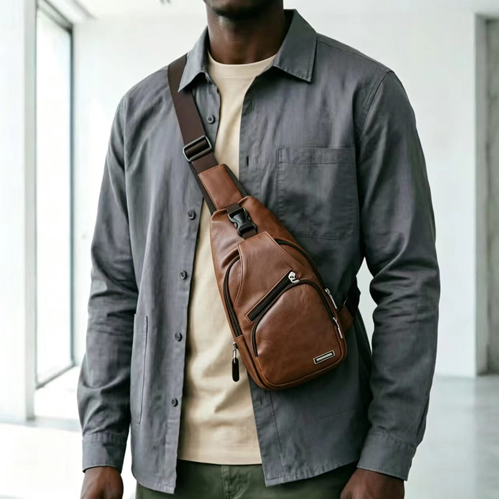 Charging port Men's chest bag New PU shoulder bag Tidy leisure backpack messenger bag Charging port Men's chest bag  New PU leisure backpack messenger bag   Messenger & Shoulder Bags