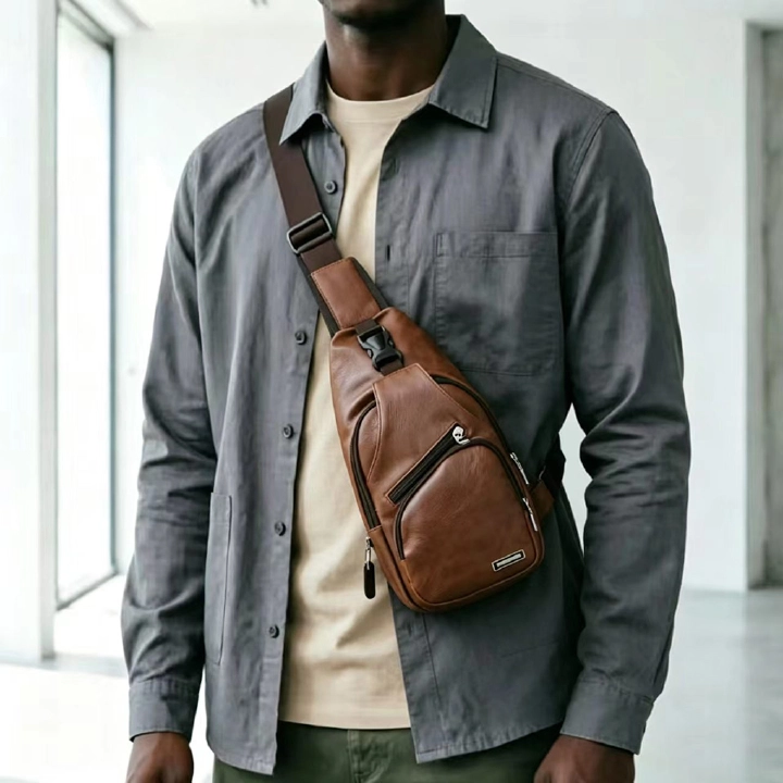 Charging port Men's chest bag New PU shoulder bag Tidy leisure backpack messenger bag Charging port Men's chest bag  New PU leisure backpack messenger bag   Messenger & Shoulder Bags