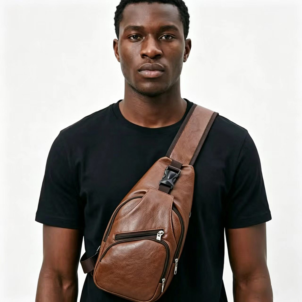 Charging port Men's chest bag New PU shoulder bag Tidy leisure backpack messenger bag Charging port Men's chest bag  New PU leisure backpack messenger bag   Messenger & Shoulder Bags