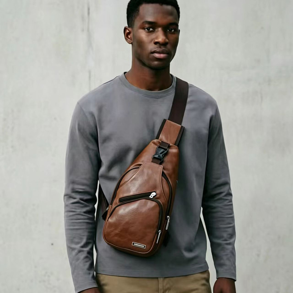 Charging port Men's chest bag New PU shoulder bag Tidy leisure backpack messenger bag Charging port Men's chest bag  New PU leisure backpack messenger bag   Messenger & Shoulder Bags