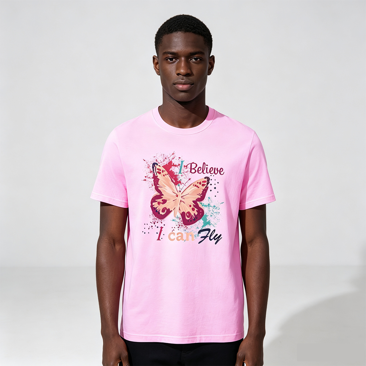 New men's round collar printed trend T-shirt