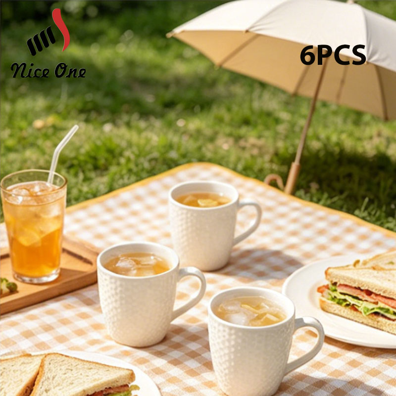 Niceone Set of 6pcs  High Quality Porcelain Reusable Tea Milk Coffee Ceramic Drinking Cups Elegant Home Kitchen Office Tableware (BYD-CUP-2025-CS MILK CUP)
