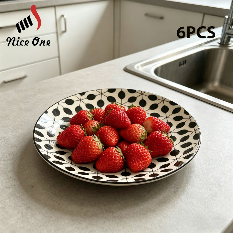 【Promotion】Nice One Premium Classique Style 6Pcs Set 10.5 Inch Circular Flower Porcelain Dinner Plates，Elegant Ceramic Tableware Dish Plates Daily Home Use (YHY-PLATE-10507 )